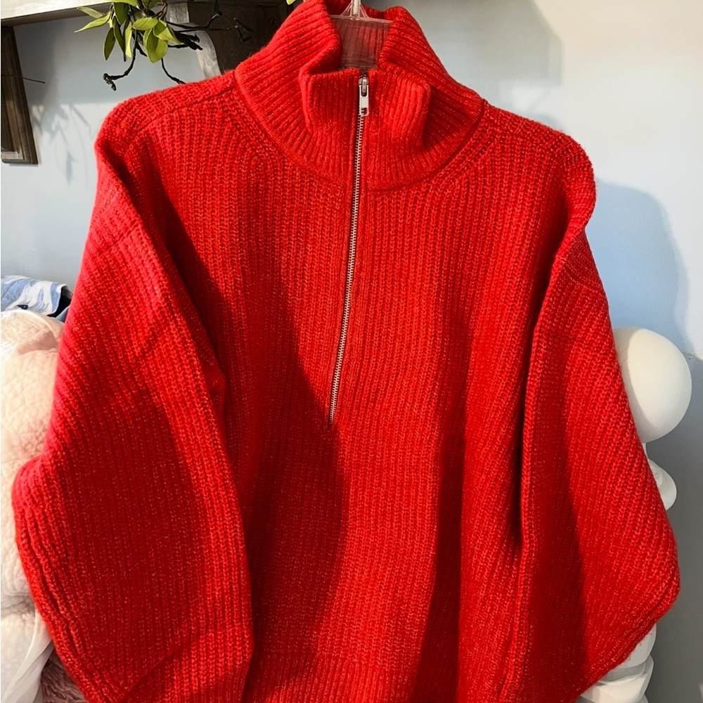 Red Cozy Vince Camuto Sweater Crossfire Acrylic Zip Neck